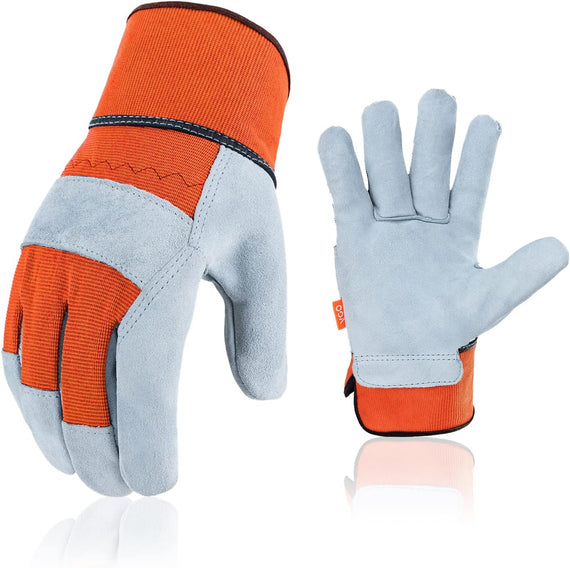 1-Pair Safety Leather Work Gloves - Men'S Gardening & Rigger Gloves (Size L, Orange, CB3501)