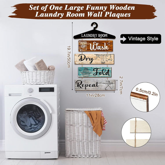 5 Pieces Laundry Room Decor Rustic Vintage Farmhouse Room Rules Hanging Sign Wooden Wash Dry Fold Repeat Laundry Accessories for Bathroom,Home 19.7 X 11 Inch(Multicolored Backing)