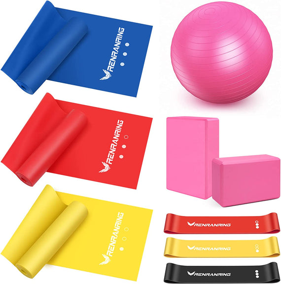 Exercise Ball for Yoga - 11-In-1 Yoga Ball Set with Resistance Bands, Yoga Block, Pump, Workout Balls for Exercise, Stability, Office Ball Chair, Home & Gyms (Pink)