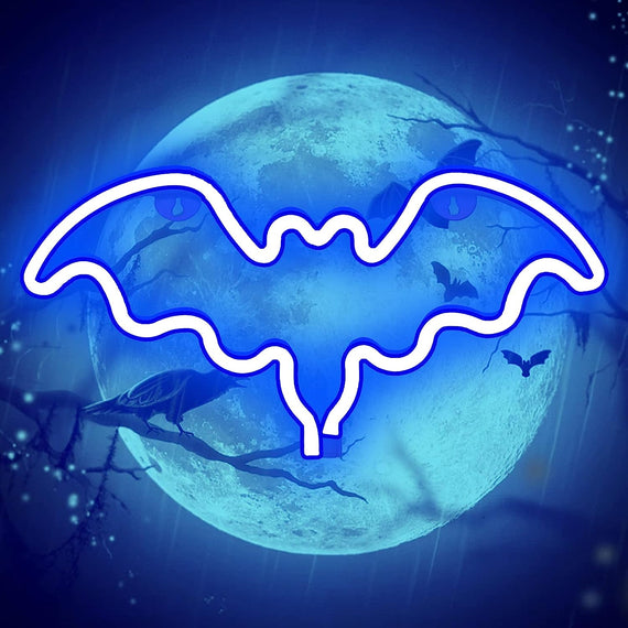 Bat Neon Signs, Neon Signs for Wall Decor Halloween Decoration Bat LED Neon Sign, Battery or USB Powered Neon Lights for Bedroom Wall, Halloween Party, Bar, Kids Room (Blue)