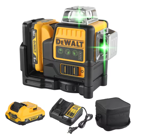 DEWALT DW089LG 12 joont 3 külge * 360 kraadi vertikaalne 12 V liitiumakuga laserlood horisontaalne roheline mõõtur õues kasutamiseks 
