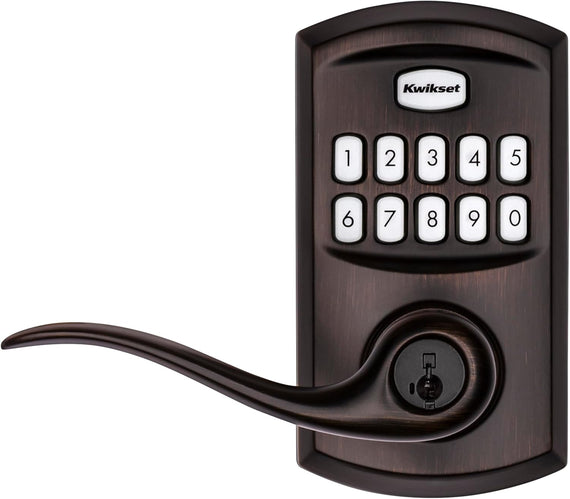 Smartcode 917 Keypad Keyless Entry Traditional Residential Electronic Lever Deadbolt Alternative with Tustin Door Lever and Smartkey Security, Venetian Bronze