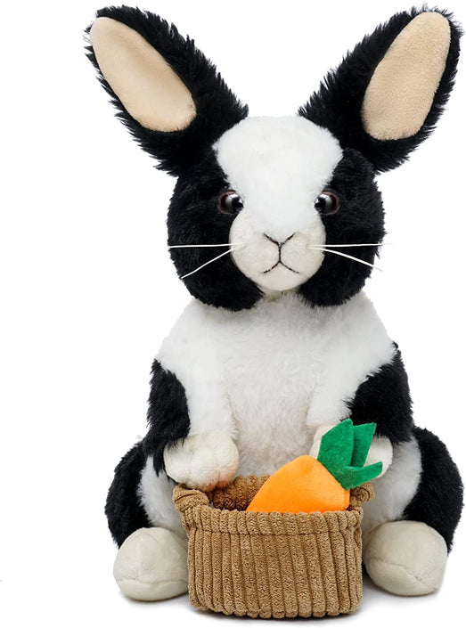 Bunny Stuffed Animal, 12" Stuffed Bunny with Floppy Ears & Holding Basket, Machine Washable& Softness, Stuffed Bunny for Girls Boys Kids Babies Great Gifts Decorations(Black)
