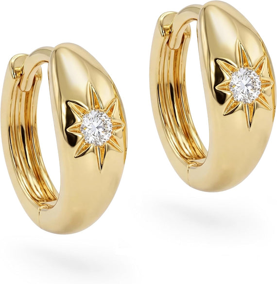 Gold Chunky Huggie Hoop Earring 18K Gold Plated Dainty Handmade Hypoallergenic Sleeper Hoop Earrings for Women