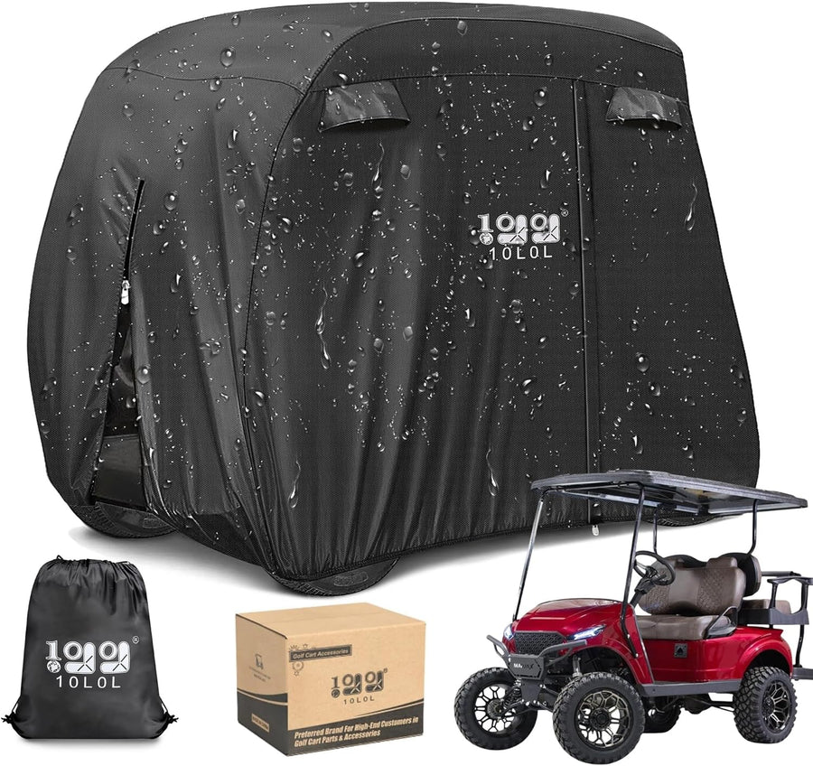 Universal Golf Cart Covers for Yamaha, Club Car, EZGO, Waterproof 2/4 Passenger Heavy Duty Golf Cart Rain Covers with 3 Zipper Doors for Outdoor All-Weather Protection