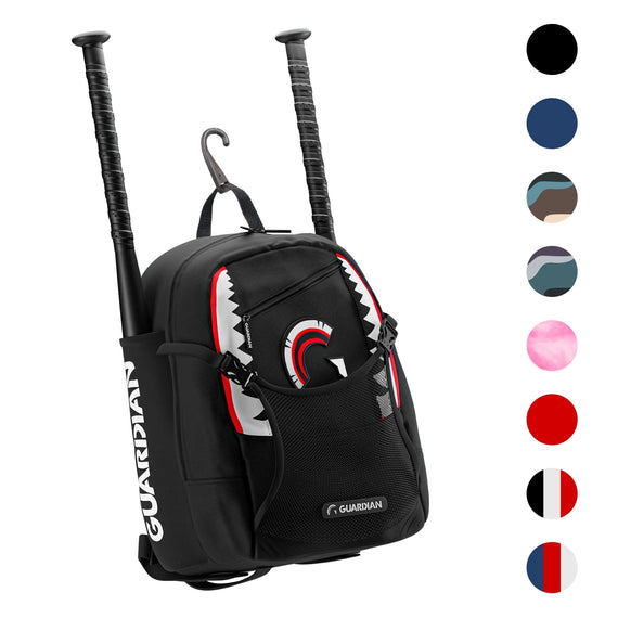 Backpack for Youth, Softball Bag for Girls, Durable Bat Bags Baseball Youth Boys and Girls, Tball Bag – Includes Hook to Hang on Fence - Black Shark