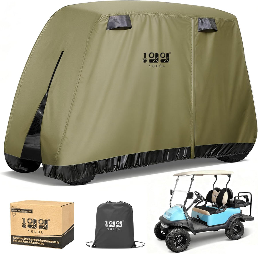 Golf Cart Cover 2/4/4+2 Passenger for Yamaha EZGO Club Car, Heavy Duty 420D Waterproof Windproof Durable Polyester Golf Cart Cover with 3 Zipper Doors for All-Weather Protection (Black/Silver)​​