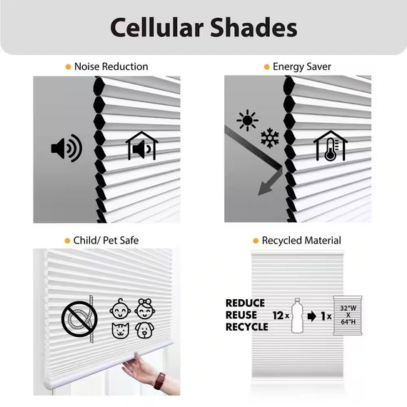 White Cordless Blackout Polyester Cellular Shades - 20 In. W X 48 In. L