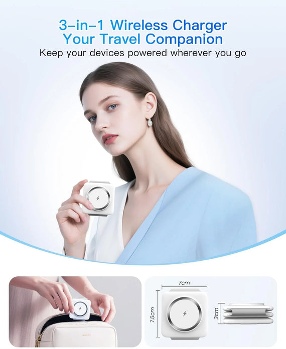 Magnetic Wireless Charger Compatible for Iphone: Fodable 3 in 1 Charging Station Compatible for 17 16 15 14 13 12 Pro Max plus & Airpod, Travel Essentials