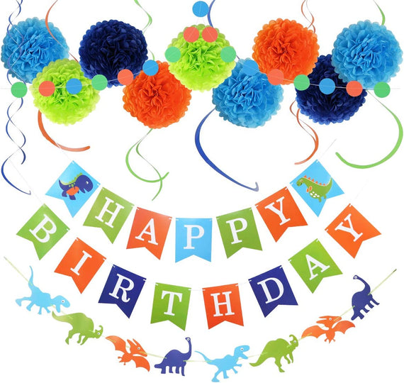 Dinosaur Birthday Decorations | Happy Birthday Banner, Tissue Paper, Swirls, Garland | Birthday Decorations for Boys, Girls | Happy Birthday Decorations | Dinosaur Birthday Party Decorations