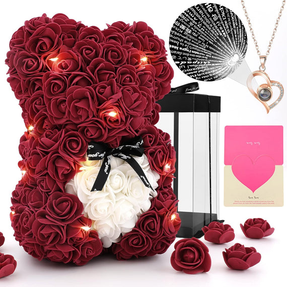 Gifts for Women,Mom Gifts for Mother'S Day,Valentine'S Day Gifts,Gifts for Her Birthday and Valentine'S Day.Handcrafted Angel Statue Imitation Flowers and Preserved Flowers（Wine Red）