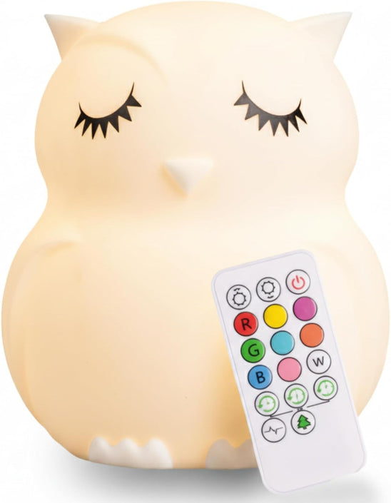Remote Control Silicone Night Light for Kids - Owl Design with 9 Soft Colors & Sleep Timer - Rechargeable, Battery-Operated Lamp for Bedroom | Baby Nursery, Toddler, Girls, Boys