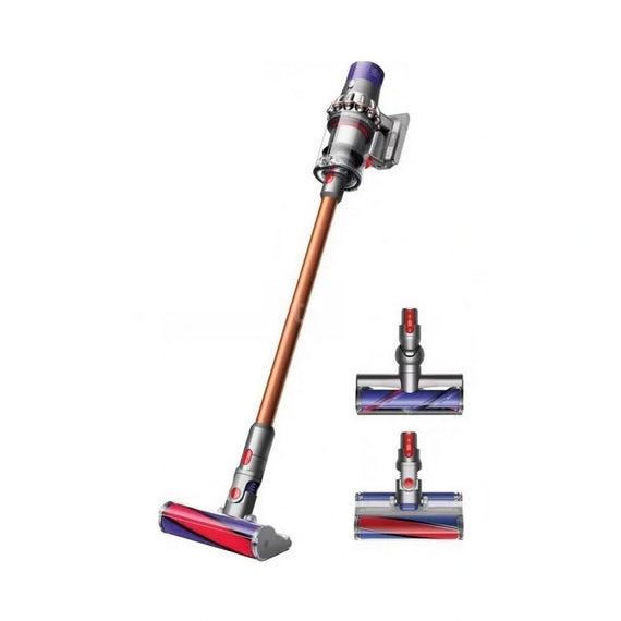 Dyson vacuum cleaner with attachments on a white background