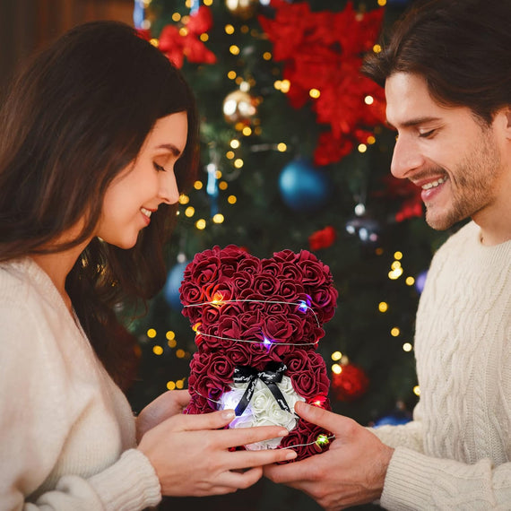 Gifts for Women,Mom Gifts for Mother'S Day,Valentine'S Day Gifts,Gifts for Her Birthday and Valentine'S Day.Handcrafted Angel Statue Imitation Flowers and Preserved Flowers（Wine Red）