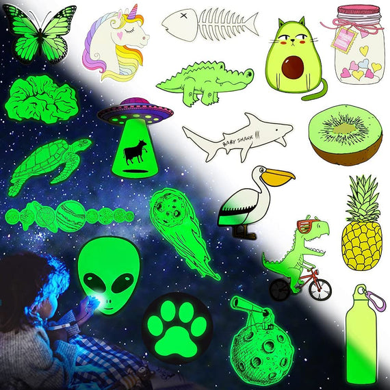 Glow in the Dark Wall Stickers for Kids Glowing Party Supplies Waterproof Vinyl Stickers for Water Bottle Laptop 20Pcs