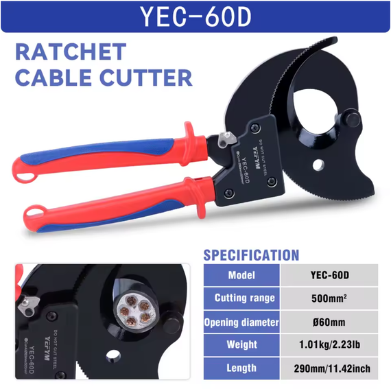 Ratchet-kaablilõikurid juhtmetangid YEC-36D vastupidavad juhtmetangid mitmekiulistele alumiinium- ja vaskkaablitele läbimõõduga kuni 240 mm² 