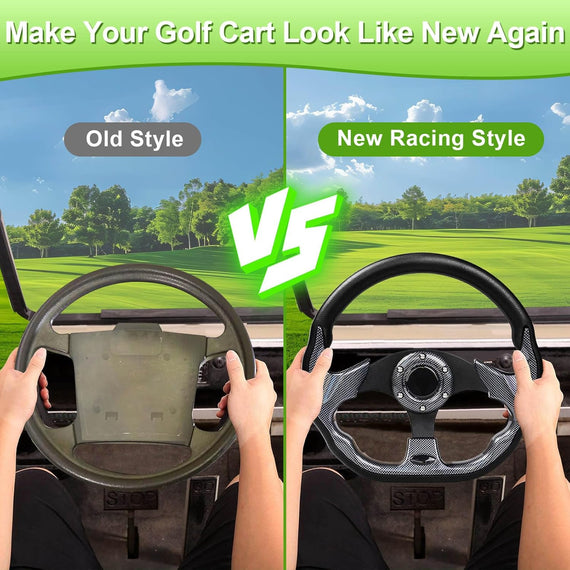 Golf Cart Steering Wheel for EZGO Txt/Rxv/Valor/Marathon, Club Car Ds/Precedent/Onward/Tempo and Yamaha G2-G29 Drive Carts with Racing D-Shape Comfortable Grip Ergonomic Design Precise Steering.