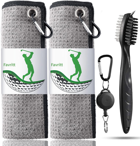 Golf Towel with Clip and Accessories Set - Cleaning Brush, Club Cleaner - Gift for Men, Women