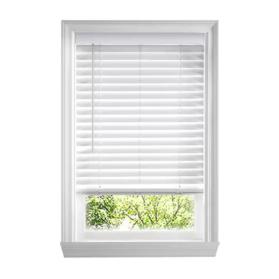 White Cordless Faux Wood Blinds for Windows with 2 In. Slats - 72 In. W X 48 In. L (Actual Size 71.5 In. W X 48 In. L)