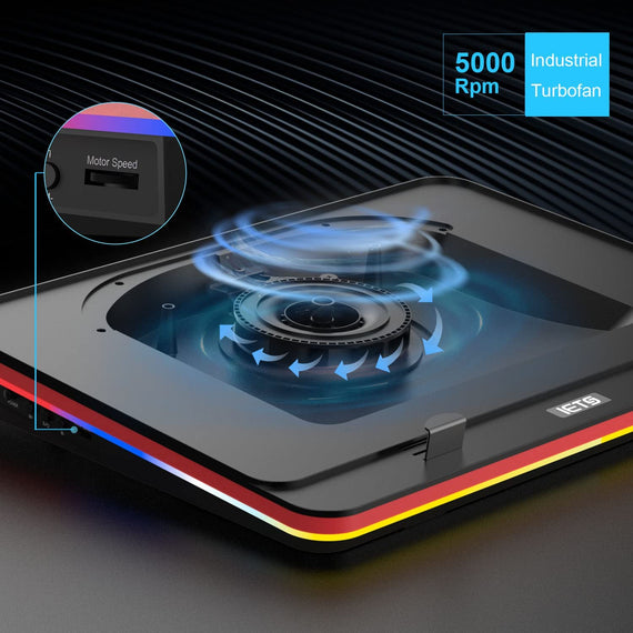 GT500 Powerful Turbo-Fan (5000 RPM) RGB Laptop Cooling Pad with Infinitely Variable Speed,Seal Foam for Rapid Cooling Gaming Laptop,Dust Filter for Protect Laptop,13-17.3Inch Laptop Cooler