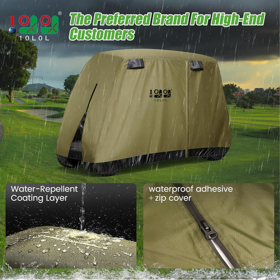 Golf Cart Cover 2/4/4+2 Passenger for Yamaha EZGO Club Car, Heavy Duty 420D Waterproof Windproof Durable Polyester Golf Cart Cover with 3 Zipper Doors for All-Weather Protection (Black/Silver)​​