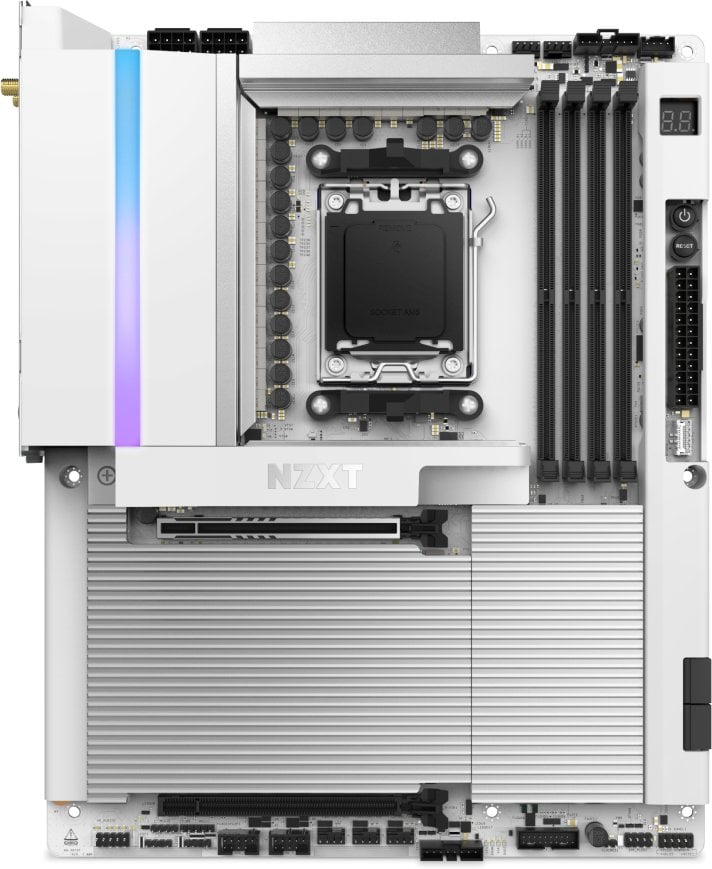 NZXT N9 X870E emolevy – AMD X870E, AM5, ATX, WiFi 7, USB4, valkoinen 