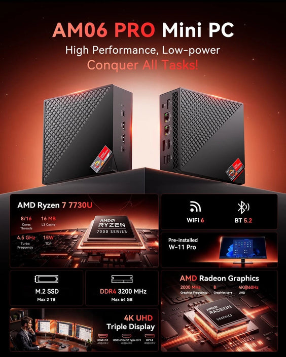 ACEMAGIC miniarvuti Intel N95 | 12 GB RAM | 256 GB SSD | 4K | Windows 11 Pro